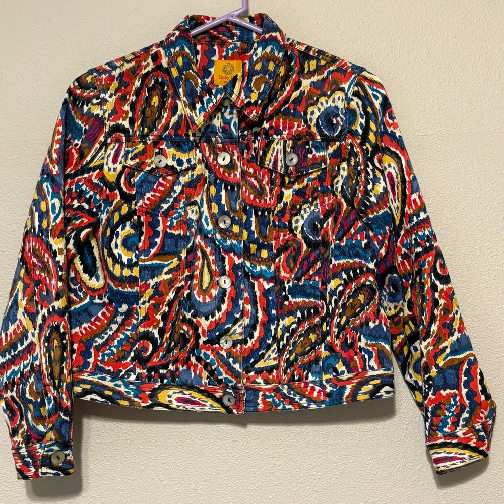 Ruby Rd. Cropped Multicolor Paisley Jean Jacket - Picture 7 of 8